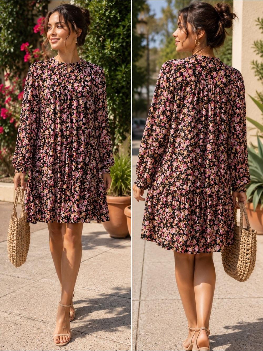 Floral Long-Sleeve Summer Mini Dress